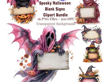Letrero fantasmal caprichoso - Halloween imprimible PNG 16 paquete de imágenes prediseñadas espeluznantes y lindas, para manualidades de Halloween DIY diario de recortes álbum de recortes sublimación