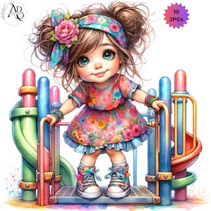 Filles originales dans le parc 10 JPG, bébés originaux, bébés fantaisistes, jolie fille fantaisiste, oeuvres d'art pour chambre d'enfant, scrapbooking, journal indésirable, fabrication de cartes