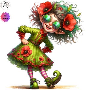 Blumenmädchen Clipart: wunderliche Sommer, Journaling Ephemera, Scrapbooking (Digitaler Download, 10 JPGs)