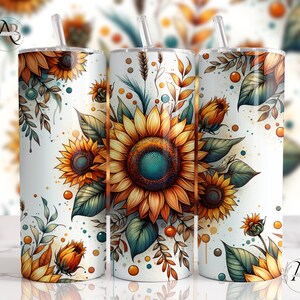 Boho Fall Sunflowers 20 oz Skinny Tumbler Sublimation Seamless Design Digital Download PNG Instant DIGITAL ONLY, Fall Sunflower Tumbler,