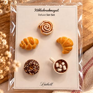 Handmade Breakfast Fridge Magnets | Polymer Clay Magnets | Donut, Croissant, Cinnamon Roll | Set of 3 & 5 | Kitchen Gift