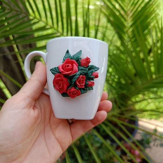 Ceramic Mug With Unique 3D Roses - Etsy Israel