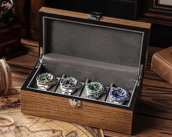 Personalized Walnut Wood Watch Box, Engraved Gift for Him