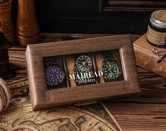 Personalized Walnut Wooden Watch Box, Engraved Gift for Him