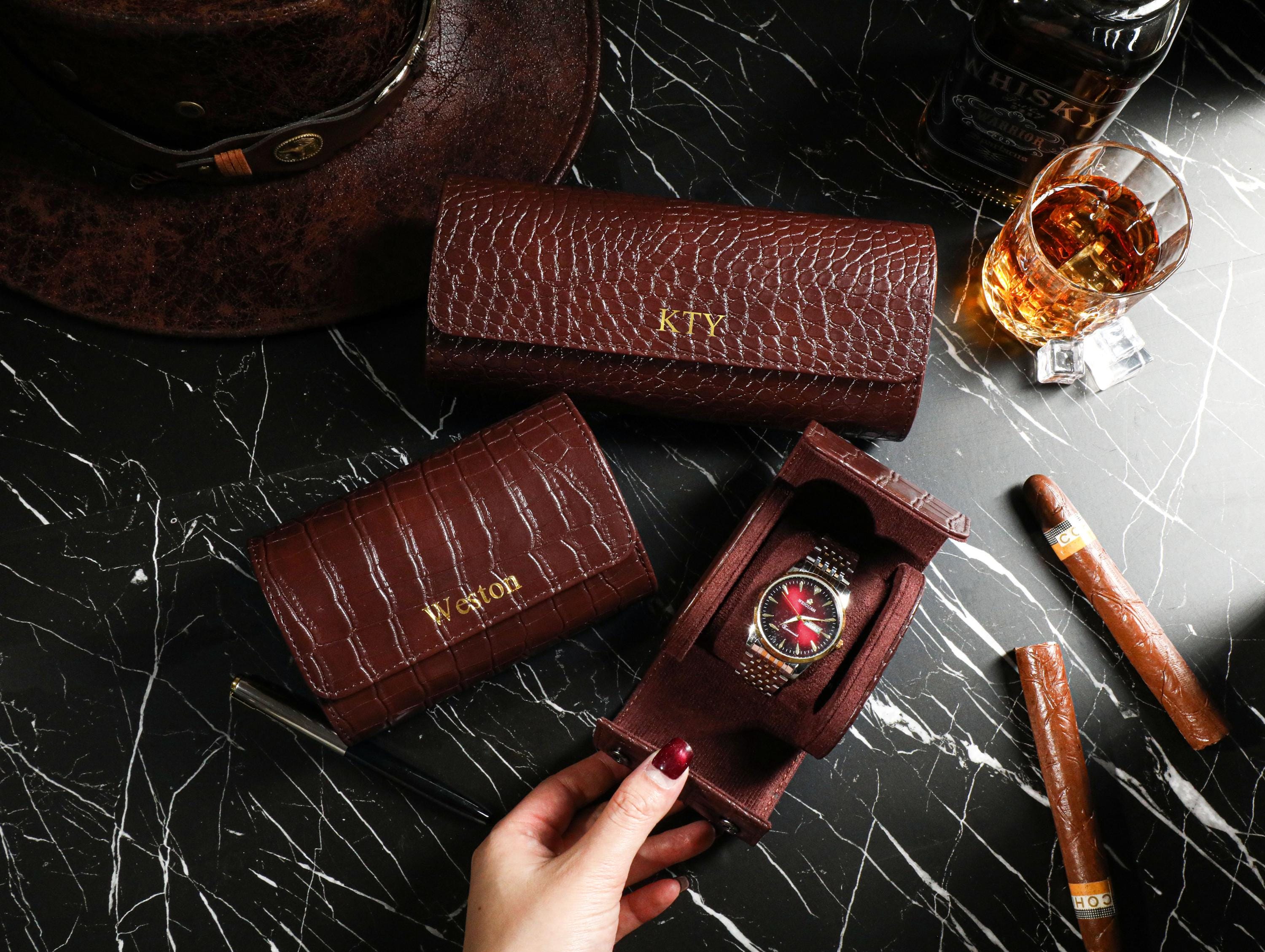 Pochette Pour Montre En Vrai Crocodile – Écrin Cadeau Luxe Noir Marron