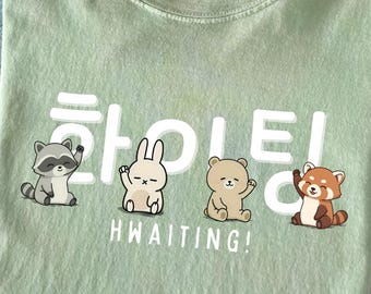 Camiseta coreana con el mensaje "Hwaiting" (Hangul) / Camiseta de ánimo para fans de los K-dramas / Regalo ideal para fans de los K-dramas con diseño de conejito mapache