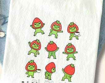 Camiseta divertida con estampado de rana fresa, ropa para fans de K-dramas coreanos (Hangul), frase loca de Michyeosseo