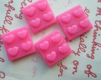 sale Square and hearts cabochons 4pcs HOT PINK