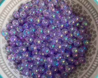 Transparent Shiny AB  beads 50pcs 8mm AB Purple