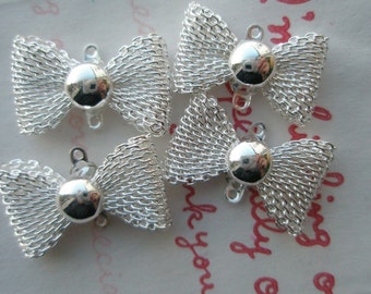 sale High Quality Fancy Mesh Bow connectors SILVER PLATED 4pcs