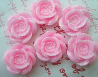 SALE Glitter Pretty rose cabochons 6pcs MJ 003 20mm PINK