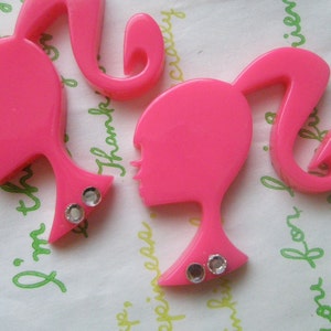 SALE BIG Ponytail barbie cabochon with rhinestones Set B 2pcs Hot pink