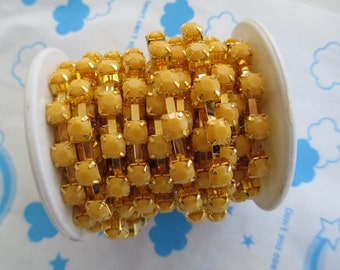 New item Opaque color rhinestone chain ( Gold tone ) 6mm stone 50cm Golden Yellow