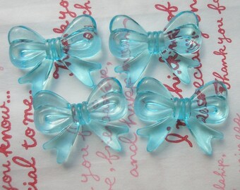 sale Chunky Bow beads 4pcs Clear Aqua Blue