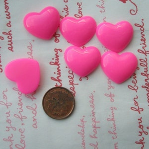 SALE Plain puffy Heart cabochons 6pcs MJ-001 22x20x6mm Hot pink image 2