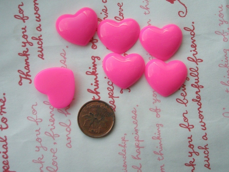 SALE Plain puffy Heart cabochons 6pcs MJ-001 22x20x6mm Hot pink image 2