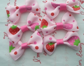 PINK Strawberry with dots Bow 6pcs
