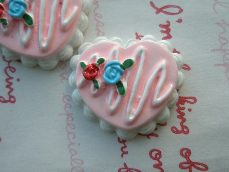sale ROSE Heart shaped whole cake cabochons set 2pcs image 2