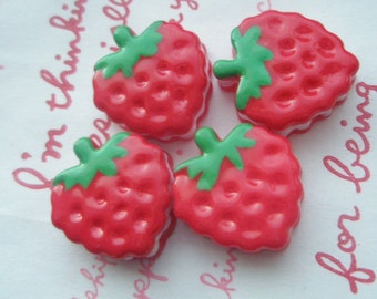 sale RED Strawberry creamsand cookie cabochons Set 4pcs