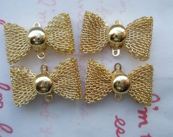 sale High Quality Fancy Mesh Bow connectors GOLD  PLATED 4pcs