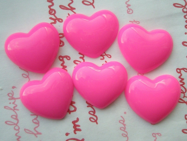 SALE Plain puffy Heart cabochons 6pcs MJ-001 22x20x6mm Hot pink image 1