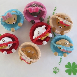 Colorful Teddy bear in basket charm 4pcs 35mm tall x 33mm in diameter NEW item image 2