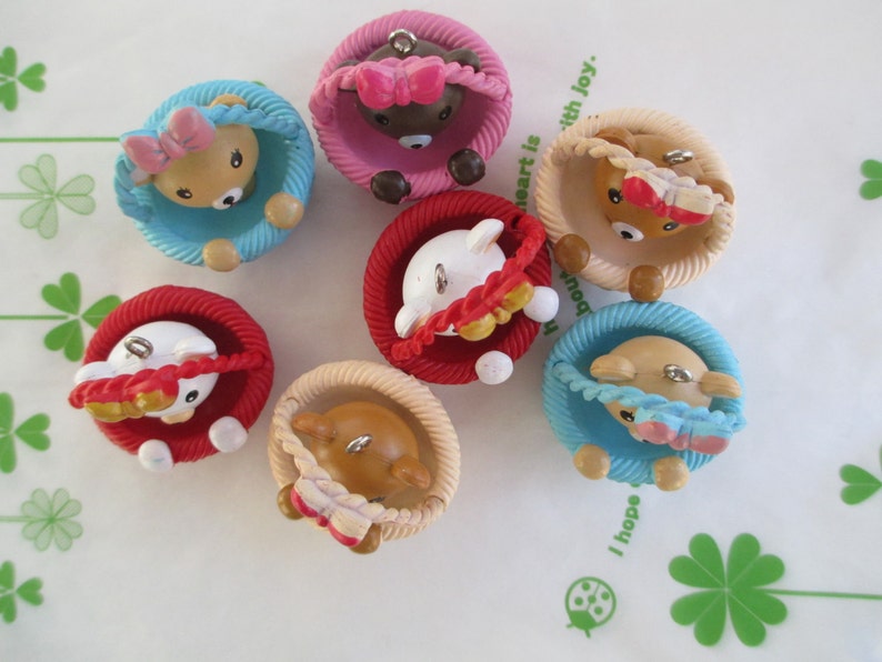 Colorful Teddy bear in basket charm 4pcs 35mm tall x 33mm in diameter NEW item image 2