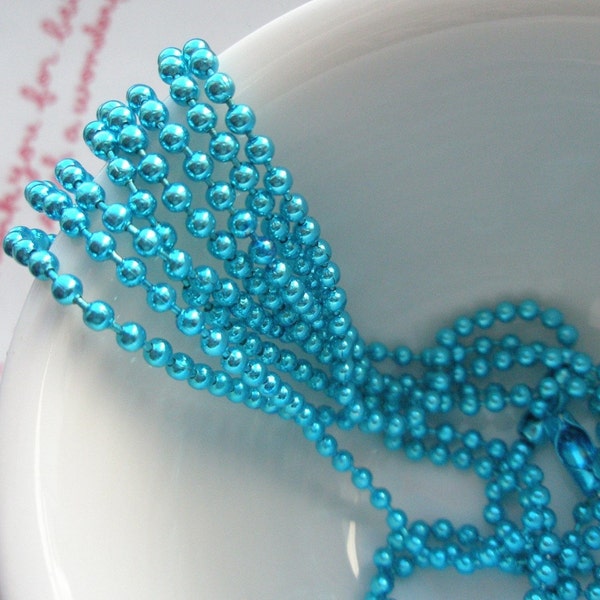 SALE Finished Iron 2mm ball chain necklace 27 inches Long 2 necklaces (with closure) Metallic Blue