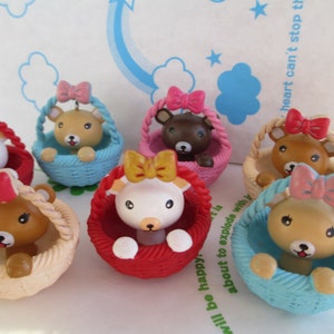 Colorful Teddy bear in basket charm 4pcs 35mm tall x 33mm in diameter NEW item image 1