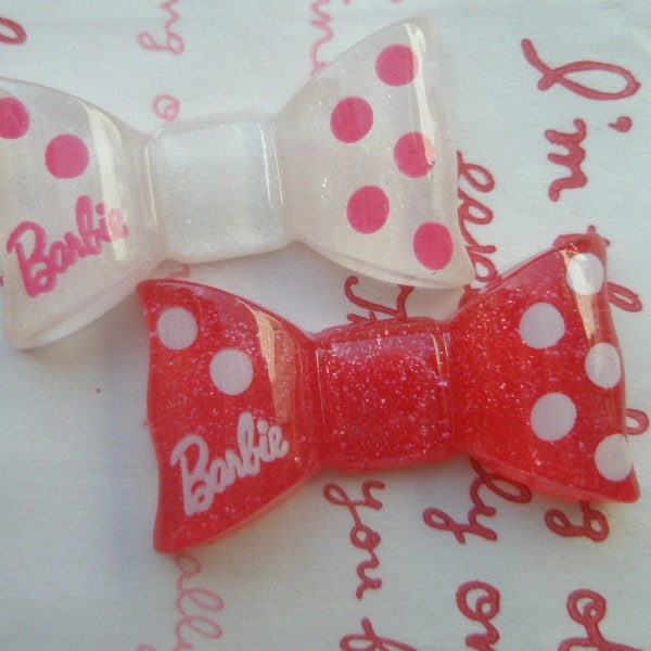 Polka dots Barbie bow cabochons Set 2pcs RED WHITE