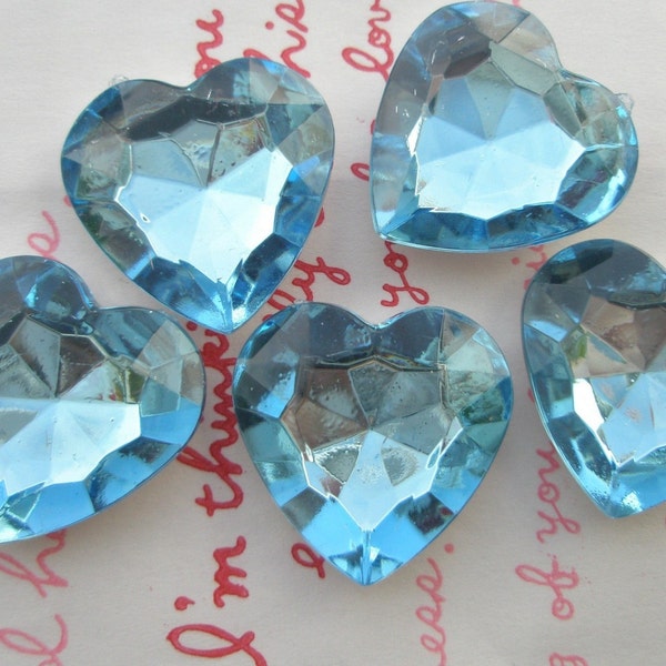 Big CHUNKY Clear BLUE faceted Heart shaped gems 25mm 5pcs