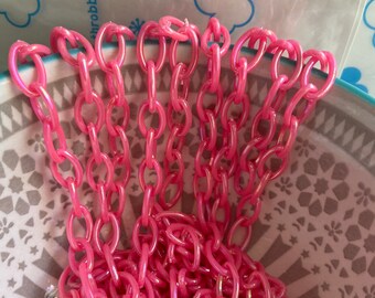 AB shiny Plastic chains Link  ( 13mm x 8mm)  2pcs x 20 inches  AB Hot pink