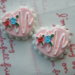 sale ROSE Heart shaped whole cake cabochons set 2pcs image 1