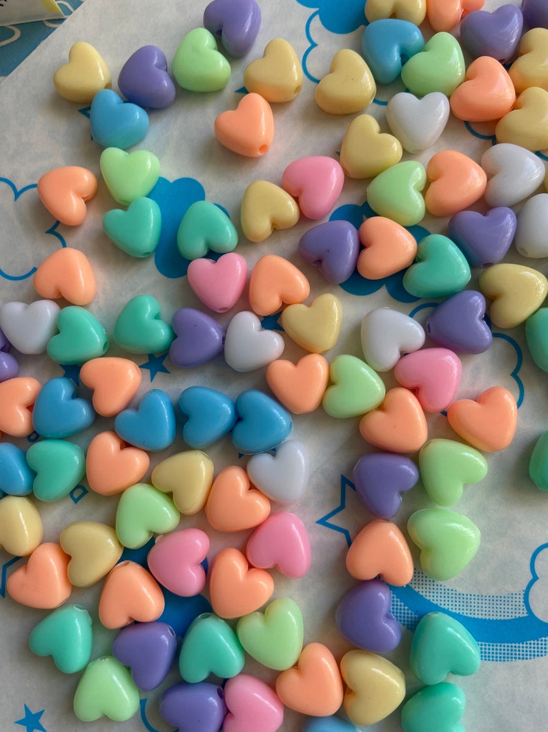 Candy color mix Acrylic Beads 40pcs Size 9mm x 10mm Random mix Heart Shape image 1