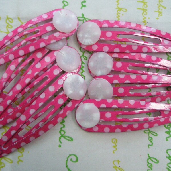 SALE Polka dots Print hair clips with pad Barrettes 4 pairs Hot pink