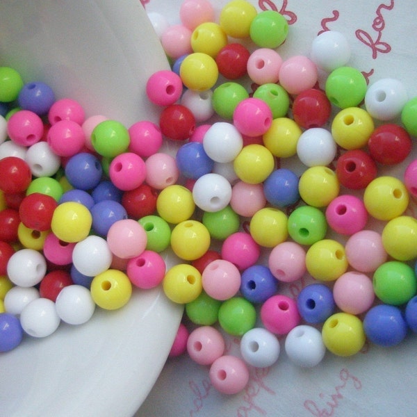 MIXed Colorful Bubblegum Plastic Beads 80pcs Size 6mm