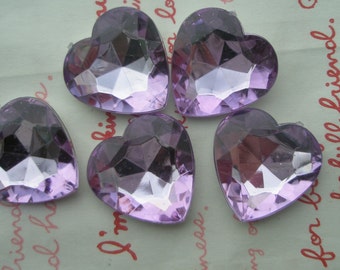 Big CHUNKY Clear PURPLE faceted Heart shaped gems 25mm 5pcs