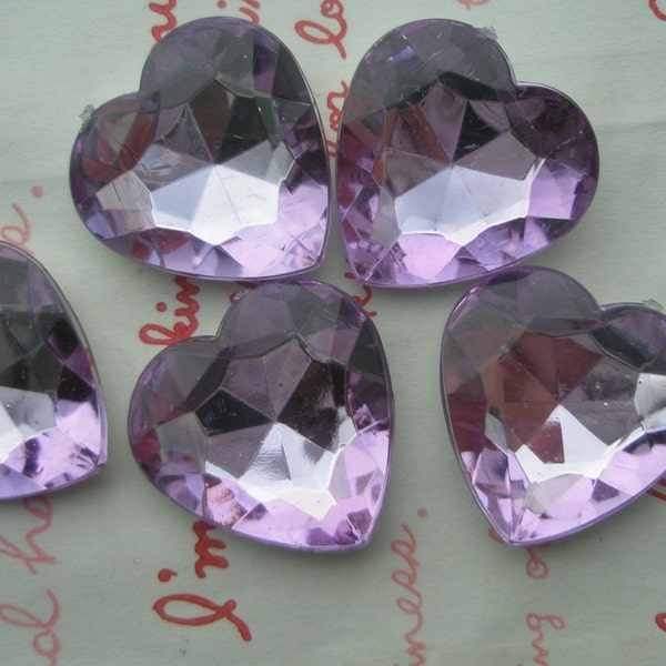 Big CHUNKY Clear PURPLE faceted Heart shaped gems 25mm 5pcs