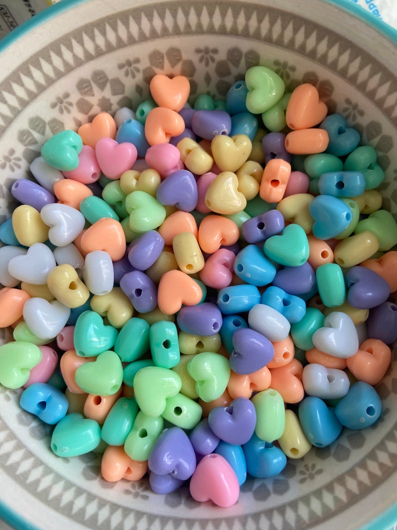 Candy color mix Acrylic Beads 40pcs Size 9mm x 10mm Random mix Heart Shape image 2