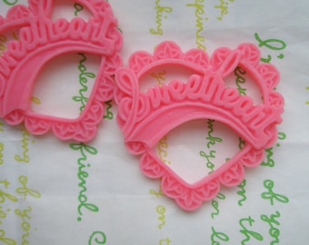 SALE Resin Heart pendant SweetHeart 2pcs Matte Dark Pink 47mm x 45mm