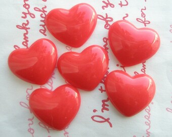 SALE Plain puffy Heart cabochons 6pcs MJ-001 22x20x6mm RED