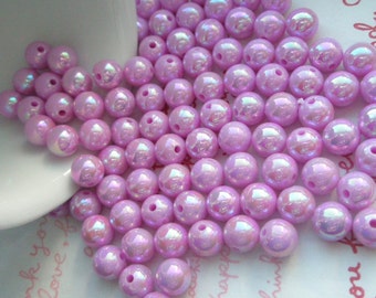 Pearly AB color Shiny beads 8mm 60pcs Purple