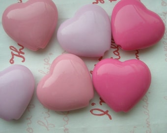 sale Big Puffy Heart BEADS 6pcs Pink tones