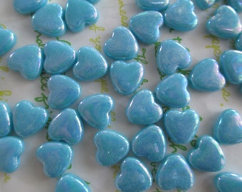 Small Flat Heart BEADS 20pcs AB Blue