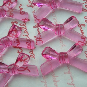 sale Transparent plastic Skinny Ribbon beads 6pcs  Pink