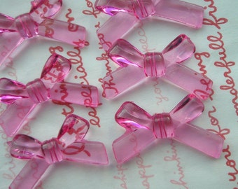 sale Transparent plastic Skinny Ribbon beads 6pcs  Pink