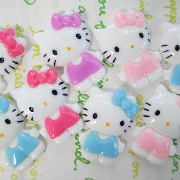 SALE Cat with bow cabochon 4pc (head to toe) 29mm x 20mm Light Pink SOLD out