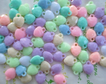 Pastel color Small heart charms 30pcs Random mix