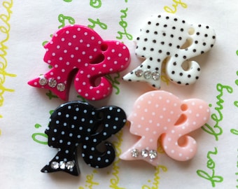 SALE Polka dots Ponytail barbie cabochon with rhinestones Set B 4pcs Size M