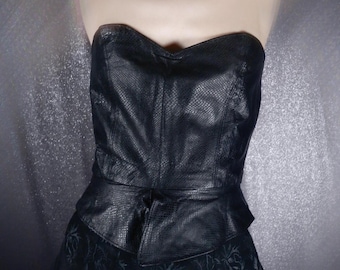 Vintage Korsett Schlangenleder Top - Schwarzes Leder Bustier (Größe S/XS)